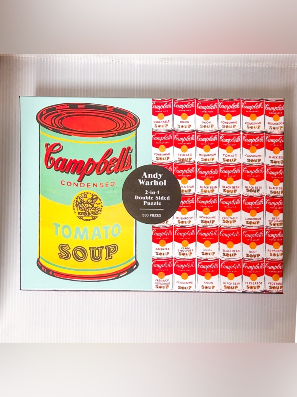 ANDY WARHOL CAMPBELL’S SOUP 500 PC DOUBLE SIDED PUZZLE
